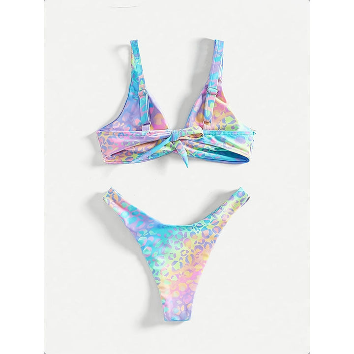 Damen Triangle-Bikini mit modernem Leopardenmuster und verspieltem Knoten Drune