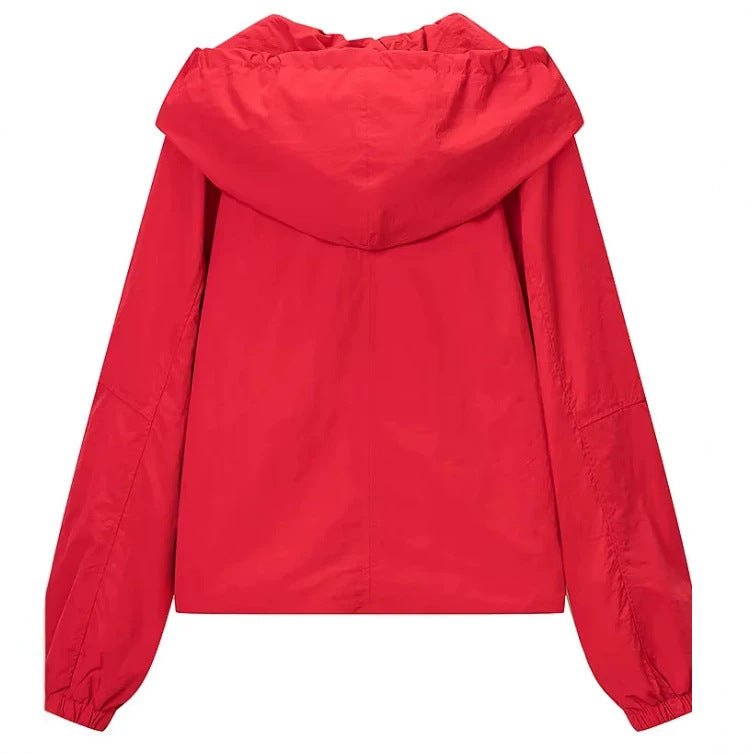 Damen Kurz geschnittene Wollmix-Jacke mit Stehkragen, Reißverschluss und Ballonärmeln Drune