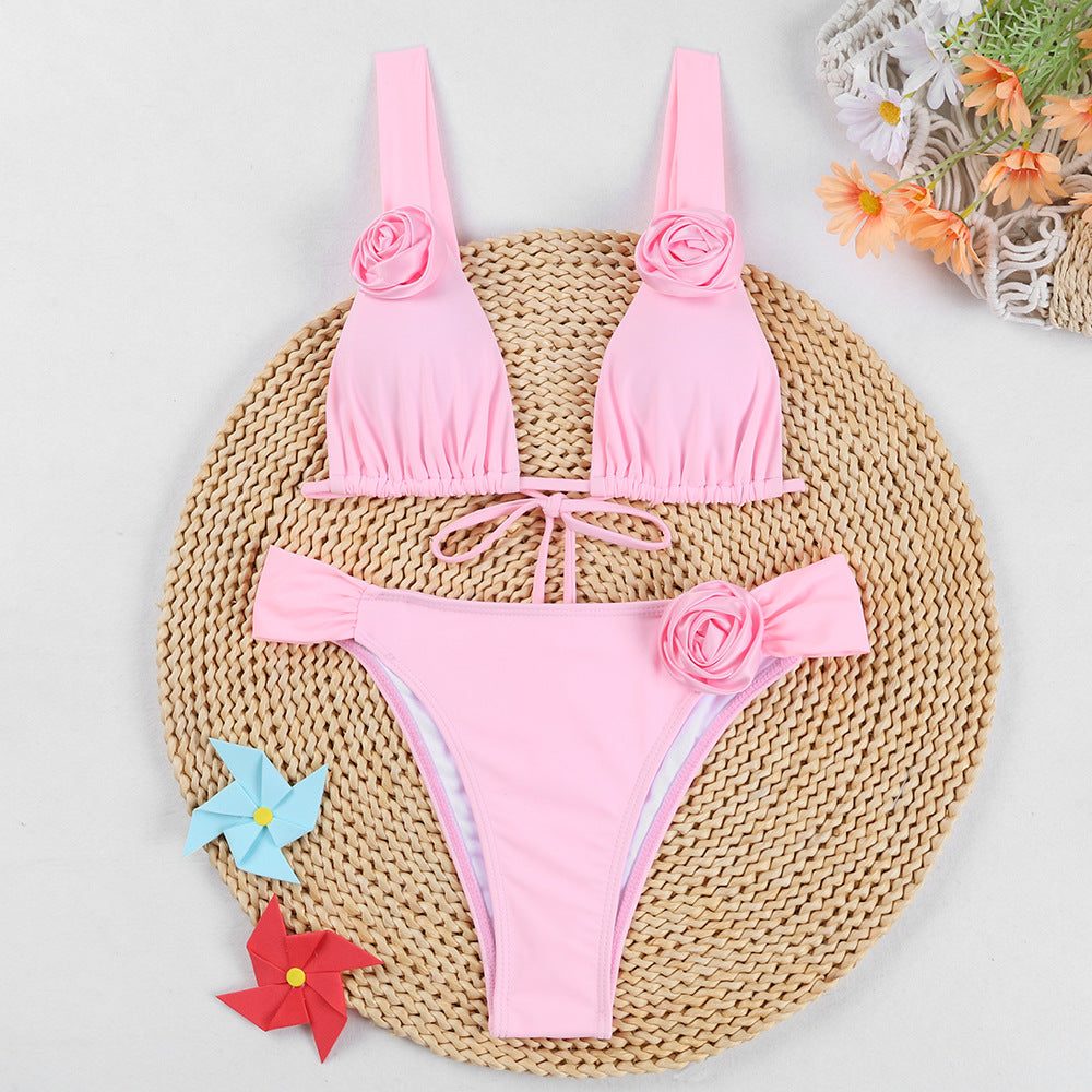Damen Triangel-Bikini mit romantischen Blumenapplikationen Drune