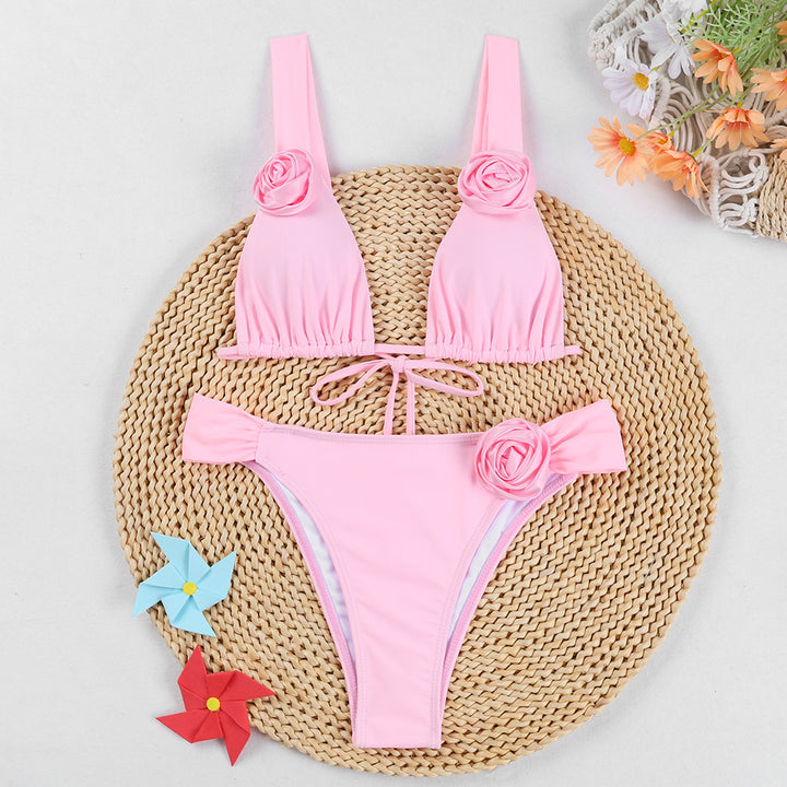 Damen Triangel-Bikini mit romantischen Blumenapplikationen Drune