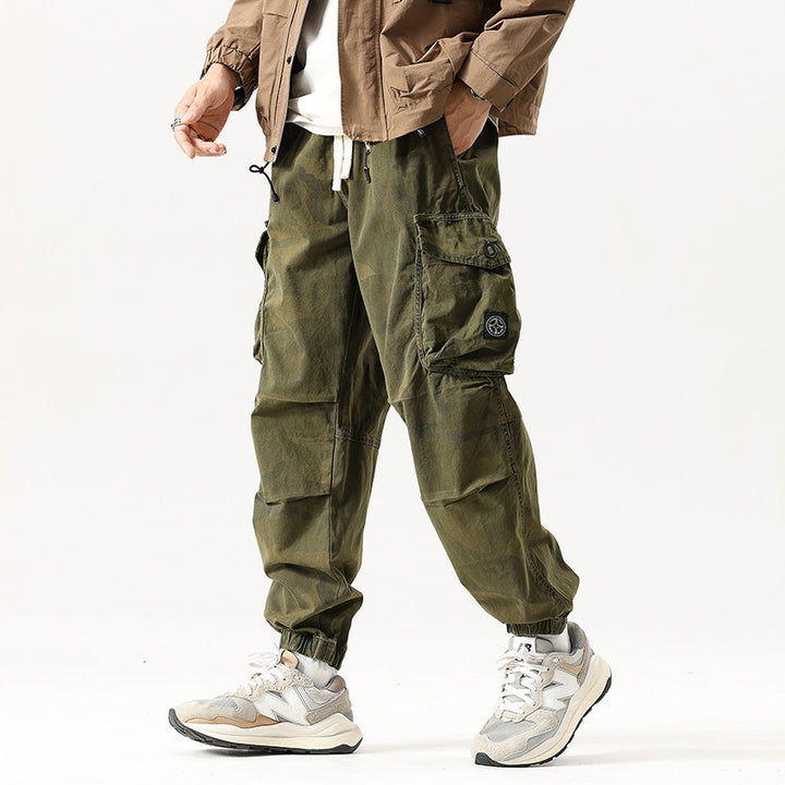 Herren Cargo-Joggerhose mit verstärkten Knien, Multifunktions-Taschen und Kordelbund Drune