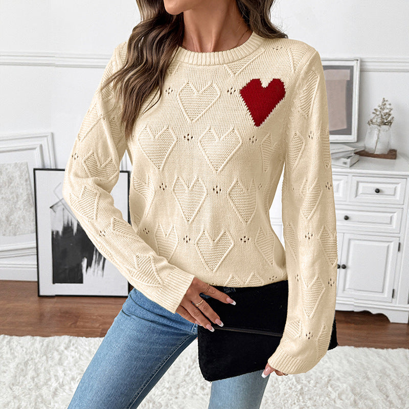 Damen Strickpullover mit Herzmuster Drune