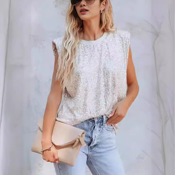 Damen Glitzernde Rundhalsbluse Drune