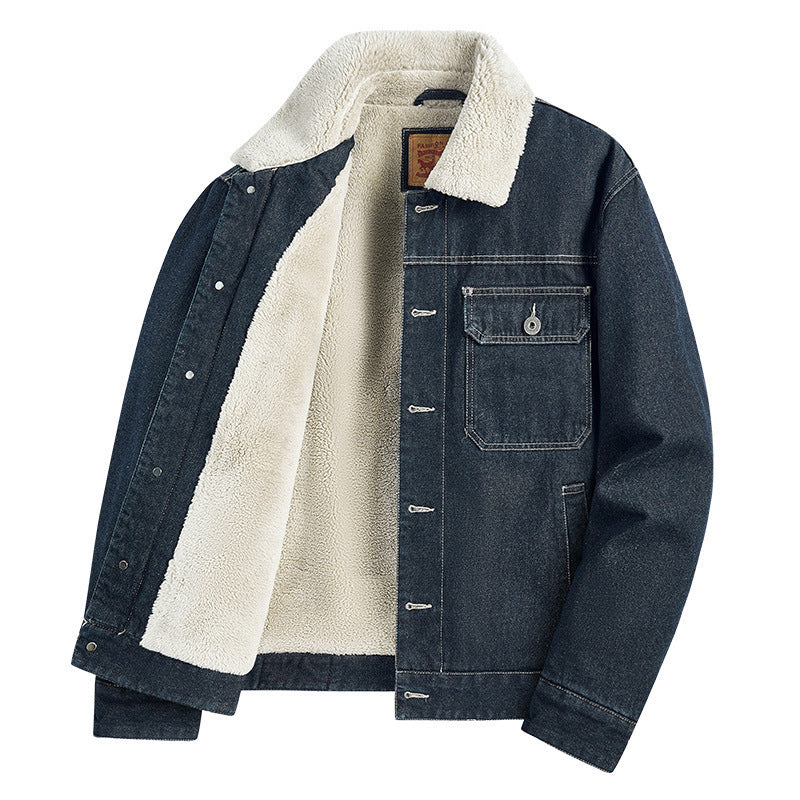 Herren Warme Denimjacke mit Kunstfellkragen Drune