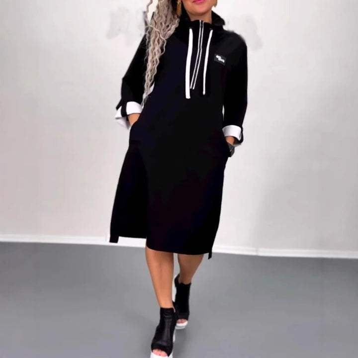 Damen nan Hoodie-Midikleid mit Kapuze, Kordelzug und krempelbaren Manschetten Drune