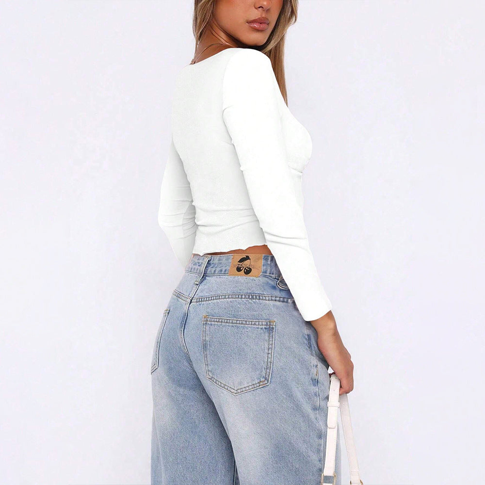 Damen gerafftes Cropped-Longsleeve mit Twist-Bustier und eckigem Ausschnitt Drune