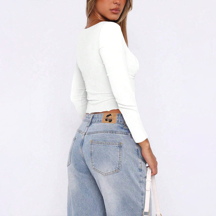Damen gerafftes Cropped-Longsleeve mit Twist-Bustier und eckigem Ausschnitt Drune