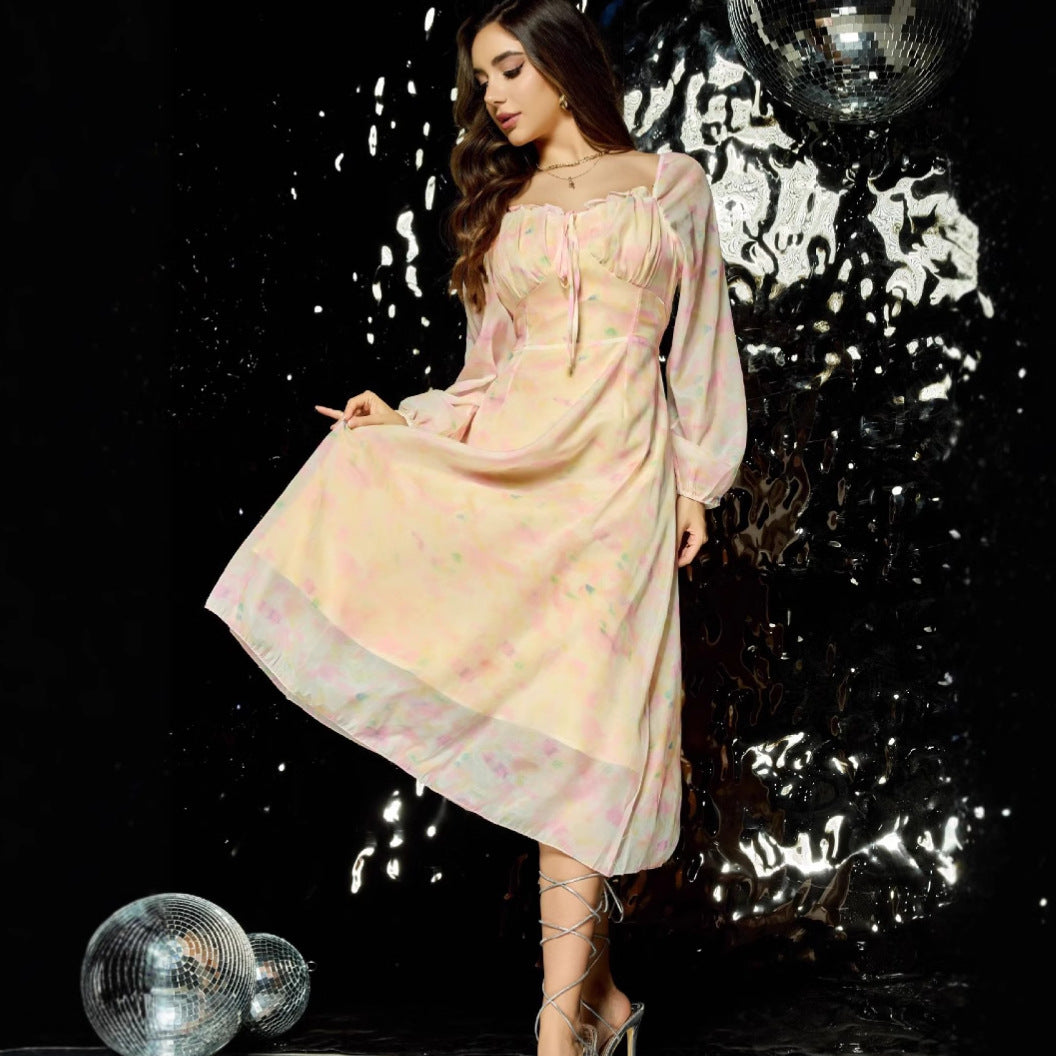 Damen Midikleid mit Corsagen-Bustier, Ballonärmeln und A-Linien-Rock Drune