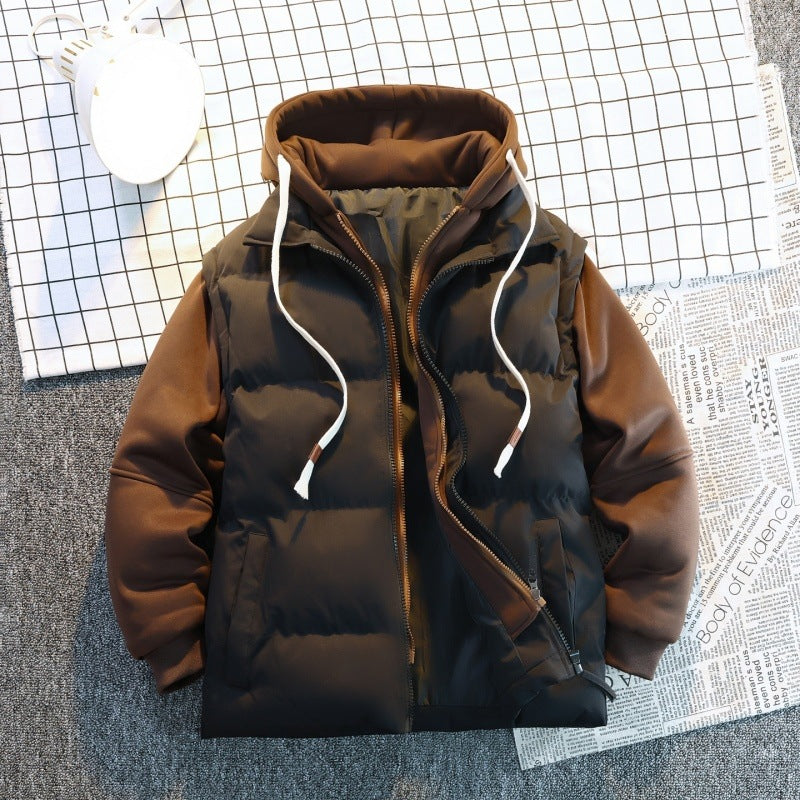 Herren Zweilagige Steppweste im Layering‑Look mit Kapuzen‑Innenjacke & Sweatärmeln Drune