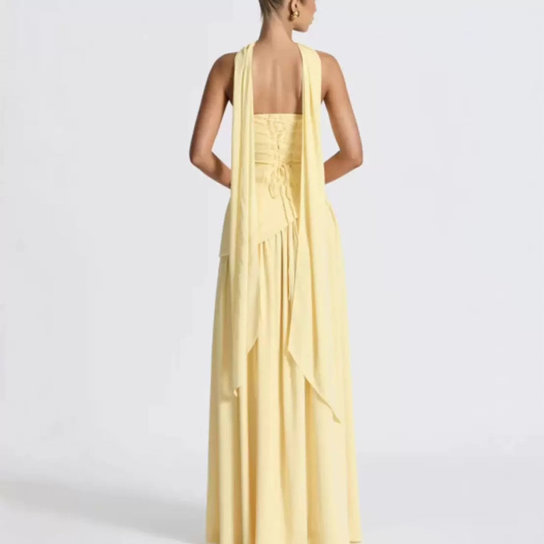 Damen Bodenlanges Maxikleid mit schulterfreiem Design und elegantem Schlitz Drune