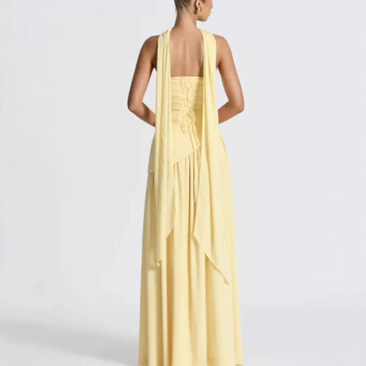 Damen Bodenlanges Maxikleid mit schulterfreiem Design und elegantem Schlitz Drune
