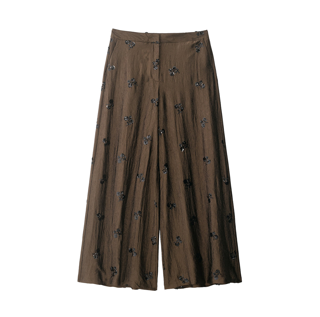 Damen 40+ weite Palazzo‑Culotte mit floraler Paillettenbestickung Drune