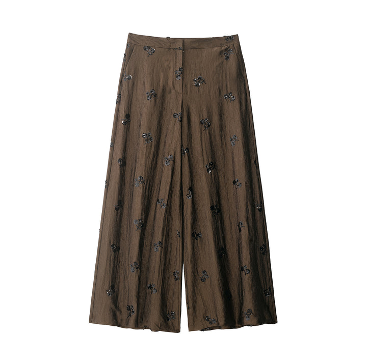 Damen 40+ weite Palazzo‑Culotte mit floraler Paillettenbestickung Drune