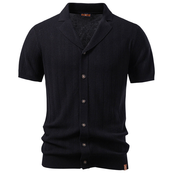 Herren nan Kurzarm Strickcardigan mit Reverskragen und feinem Strukturstrick Drune