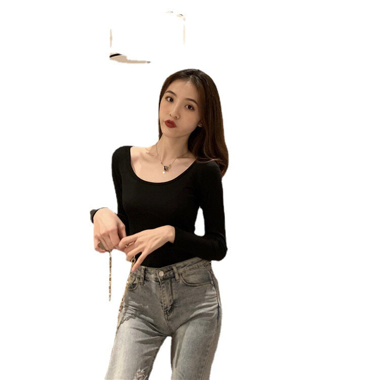 Damen Langarm-Bodysuit mit tiefem Ausschnitt und figurbetontem Schnitt Drune