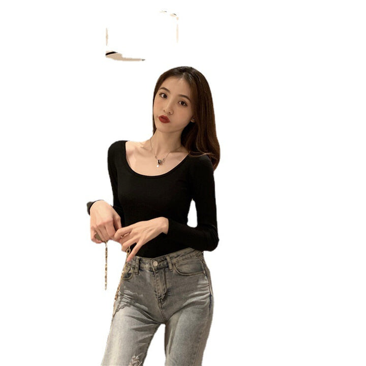 Damen Langarm-Bodysuit mit tiefem Ausschnitt und figurbetontem Schnitt Drune