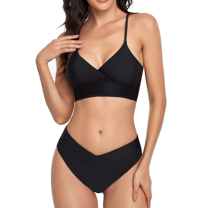 Damen Bikini-Set mit stilvollem Wickeloberteil und hoch geschnittenem Unterteil Drune