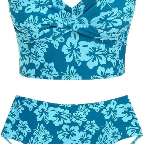 Damen Hochtailliertes Bikini-Set mit modischem Karomuster und Blumenakzenten Drune