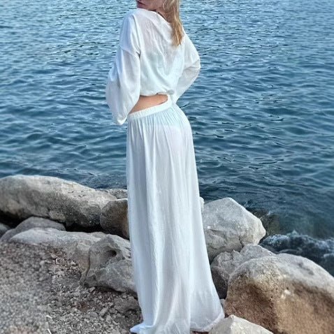 Damen luftiges Off-Shoulder Jumpsuit mit weiten Ärmeln und anpassbarem Bund Drune