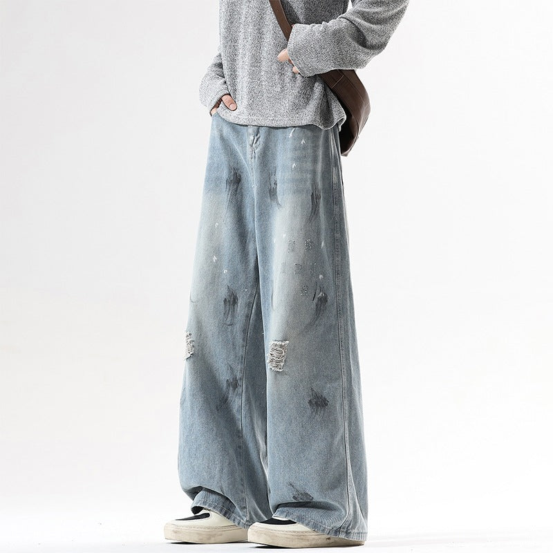 Herren Extraweite Baggy-Jeans im Vintage-Used-Look mit Distressed-Details Drune