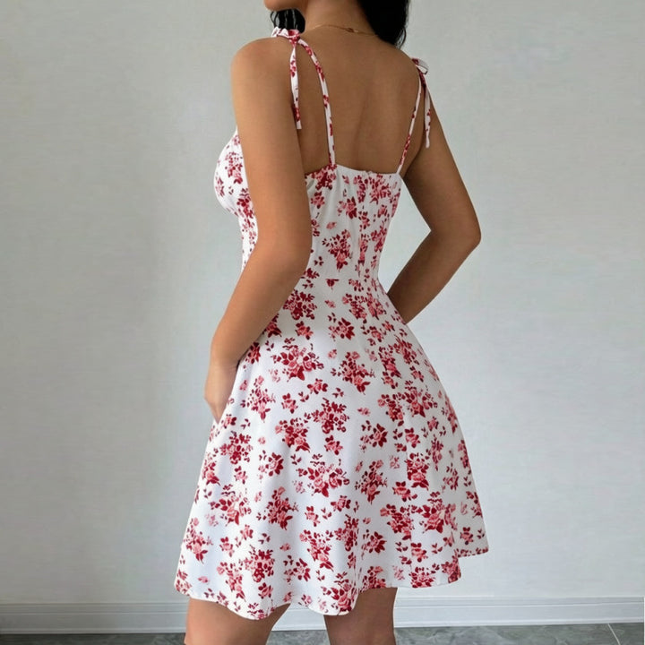 Damen Blumenkleid mit verstellbaren Spaghetti-Trägern und femininem Schnitt Drune