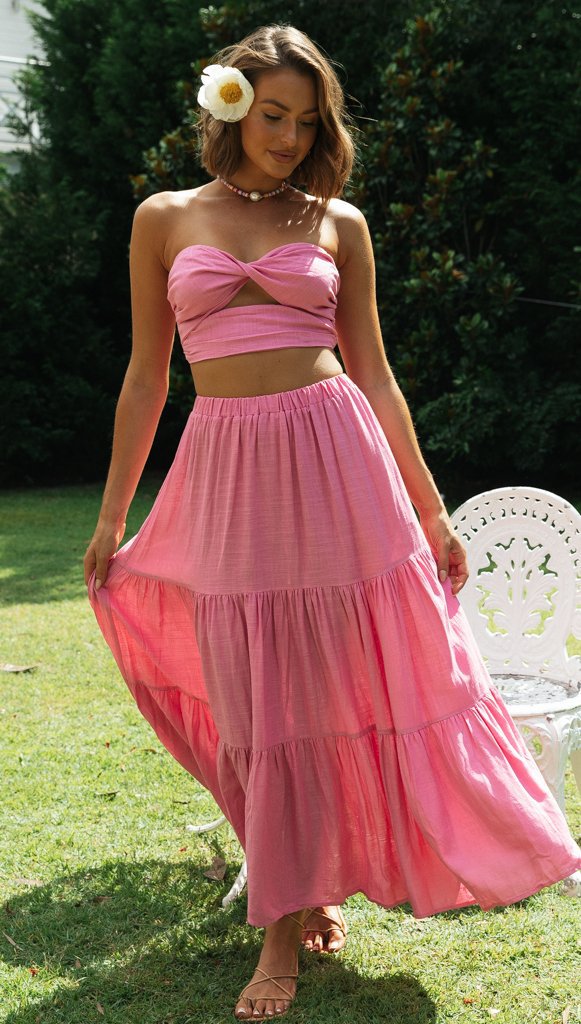 Damen Zweiteiliges Set aus Crop-Top und Maxirock mit luftiger Silhouette Drune
