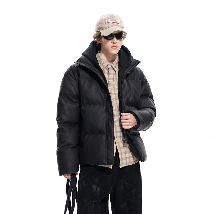 Herren Gepolsterte Kapuzenjacke mit Veloursleder‑Optik und verdecktem Zwei-Wege‑Reißverschluss Drune