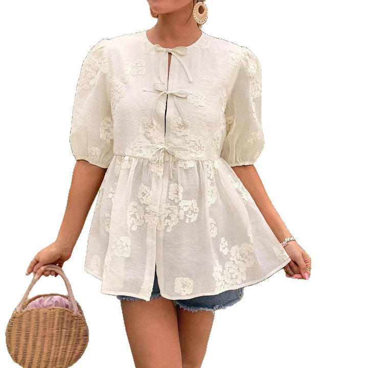 Damen verspieltes Oberteil mit floralen Details Drune