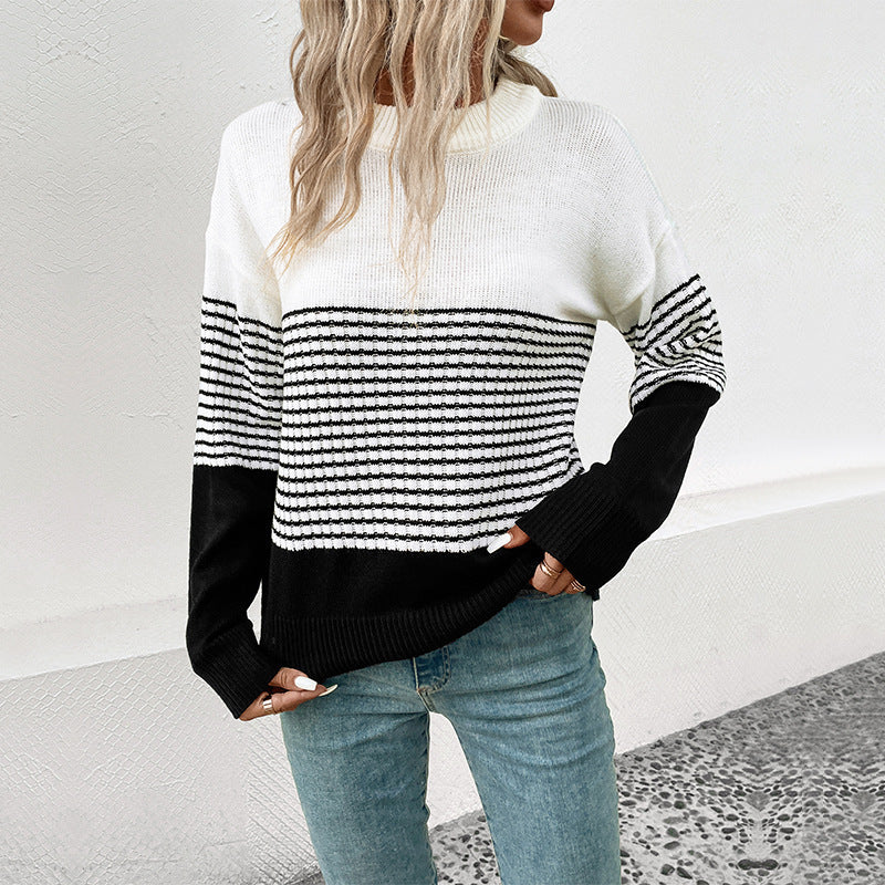 Damen Modischer Strickpullover mit Blockstreifen Drune