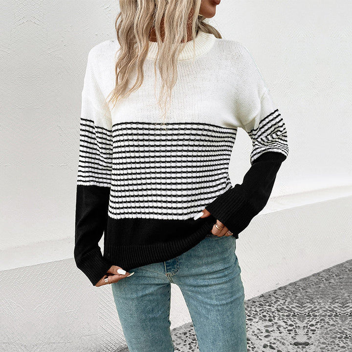 Damen Modischer Strickpullover mit Blockstreifen Drune