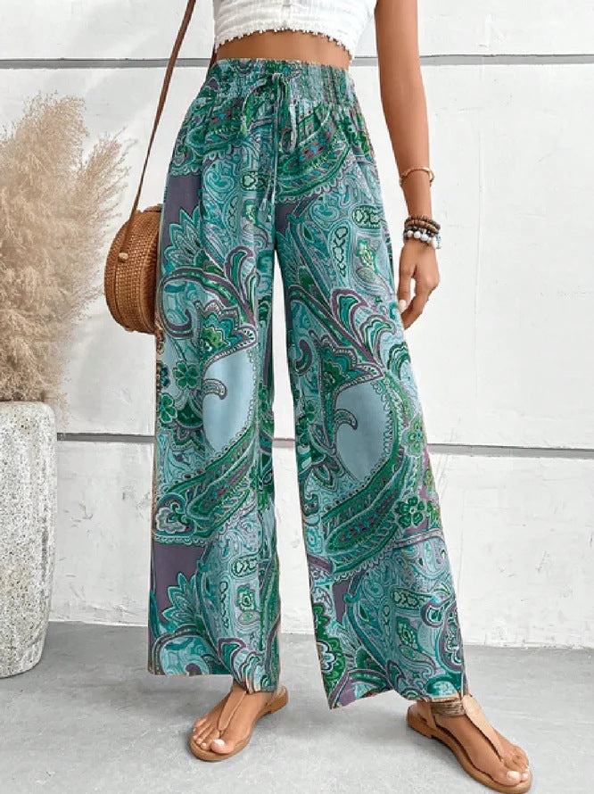 Damen Weite Sommerhose mit floralen Mustern und elastischem Bund Drune