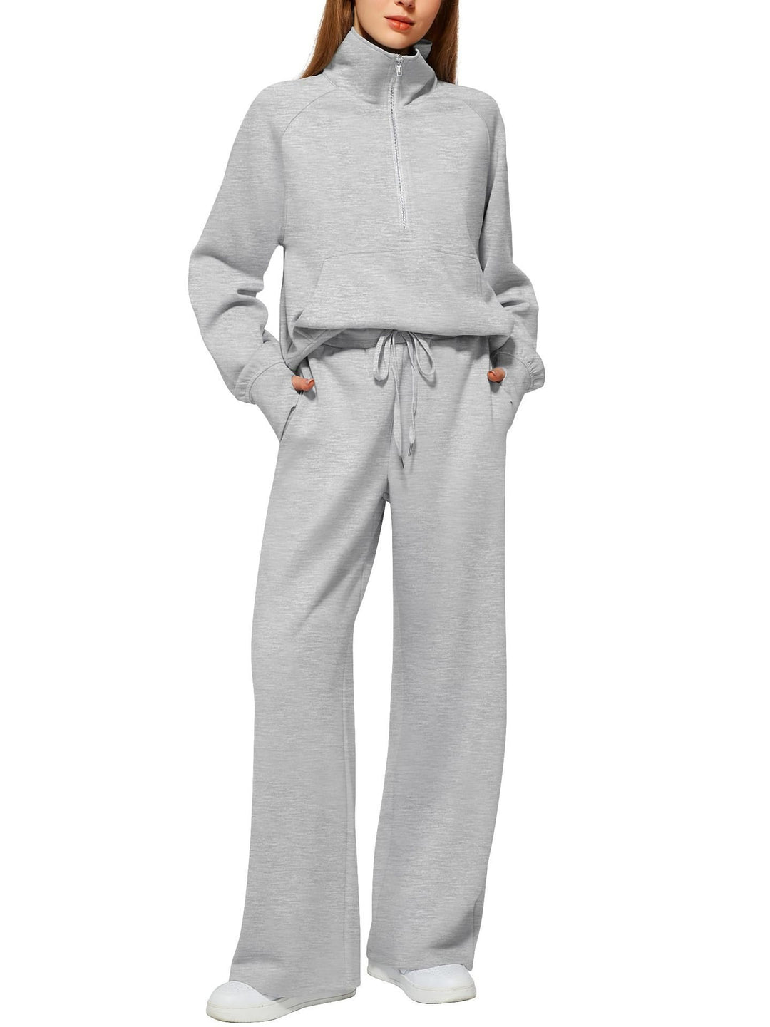 Damen sportliches Sweatset mit hohem Kragen und weitem Bein Drune