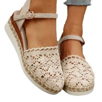 Damen Espadrille-Sandalen mit filigranem Häkel-Design und elastischem Knöchelriemen Drune