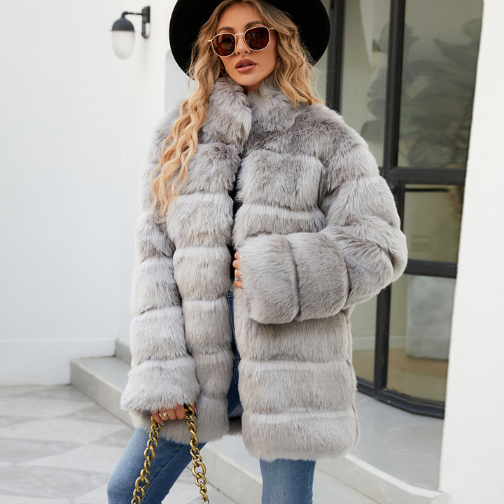 Damen Luxuriöse Kunstpelzjacke mit lockeren Ärmeln und voluminösem Schnitt Drune