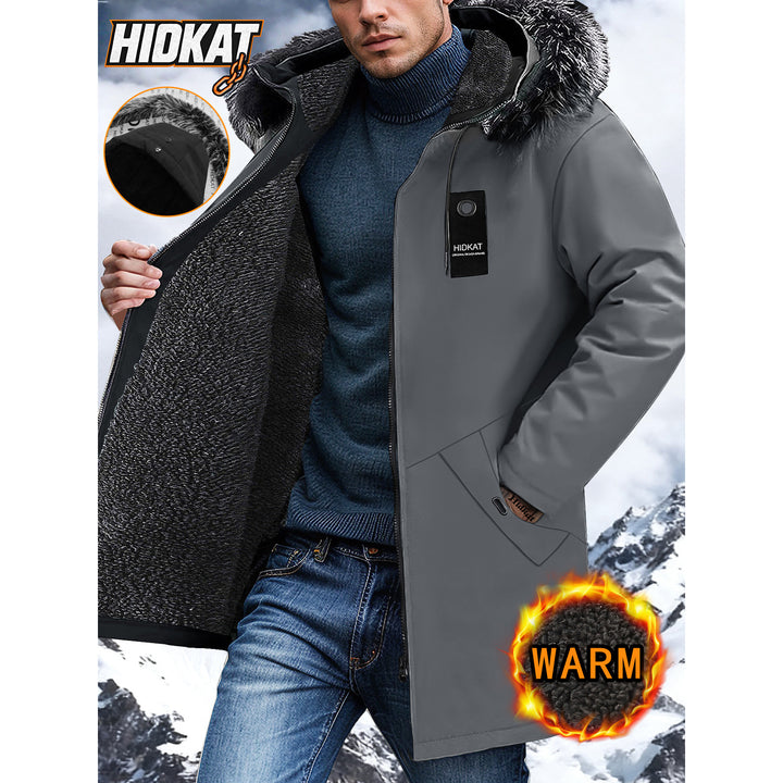 Herren Lange Winterjacke mit Kapuze und Kunstfellbesatz Drune