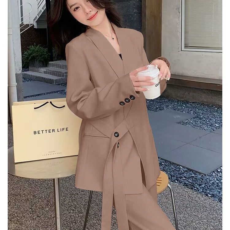 Damen moderner Blazer mit asymmetrischem Schnitt und Taillengürtel Drune