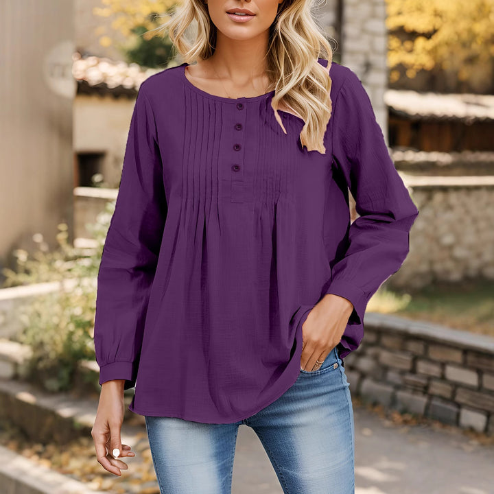 Damen Bluse mit Falten und Knopfleiste Drune