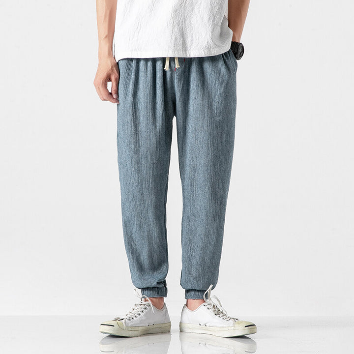 Herren nan leichte Leinenhose mit Tunnelzug und elastischen Bündchen Drune