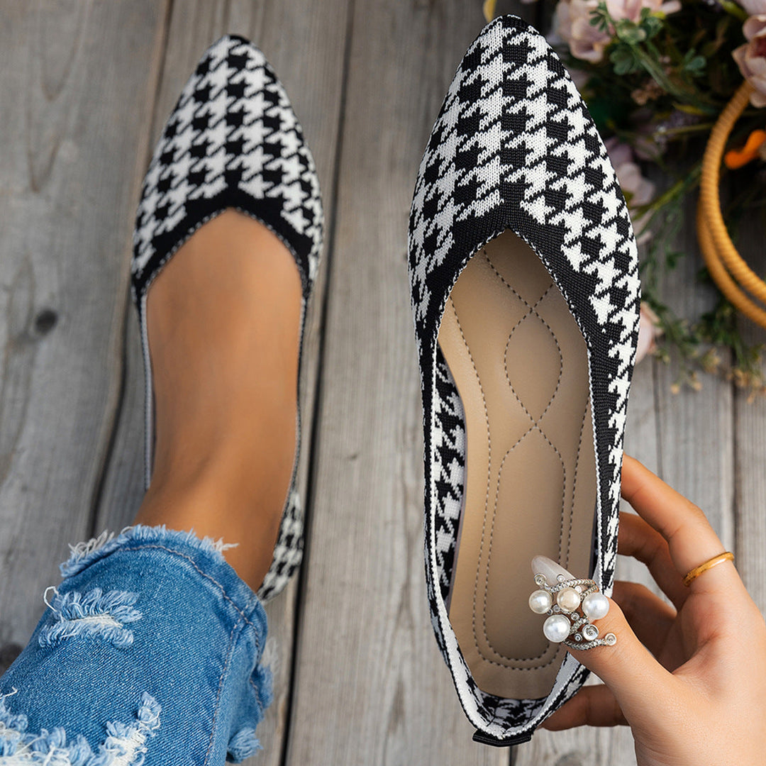 Damen Ballerinas mit kreativem Hahnentrittmuster und flexiblem Fußbett Drune