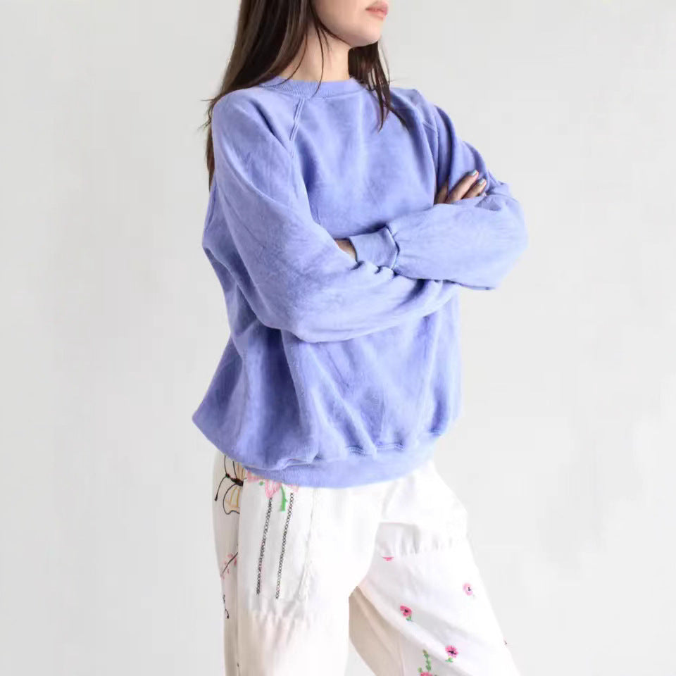 Damen lässiger Sweatshirt mit hohen Ärmeln und lockerer Passform Drune