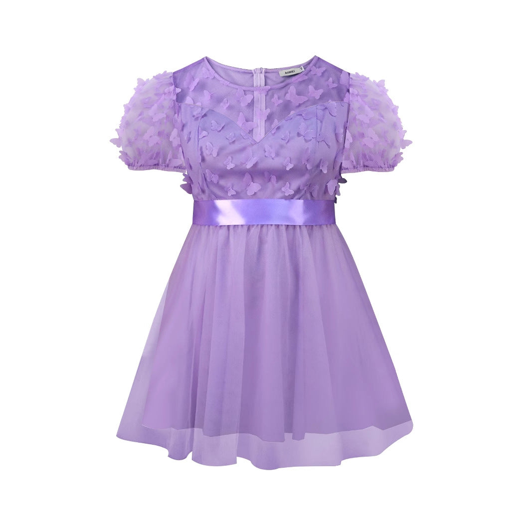 Damen Festliches Kleid mit transparenten Puffärmeln und zarten Schmetterlingsdetails Drune