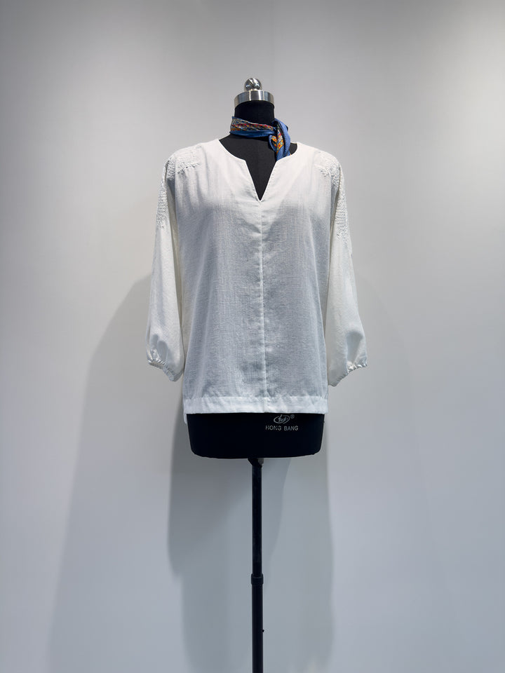 Damen bestickte V-Ausschnitt Bluse Drune