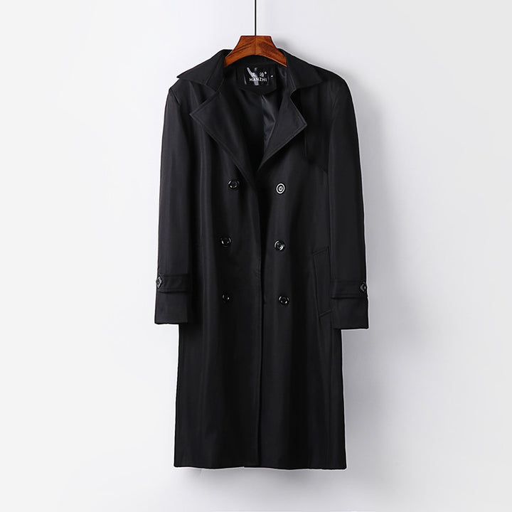 Herren Trenchcoat-Mantel mit doppelter Knopfleiste Taillengürtel und klassischem Revers Drune