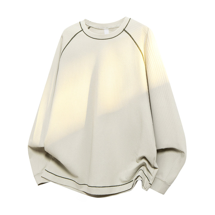 Herren Oversize Waffelstrick‑Sweatshirt mit Rundhals, Raglanärmeln und Kontrastnähten Drune