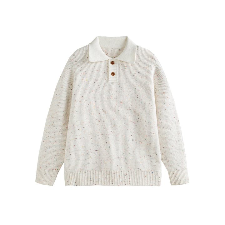 Damen Strickpoloshirt mit Fleckmuster, Rippstruktur und Knopfleiste Drune