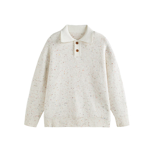 Damen Strickpoloshirt mit Fleckmuster, Rippstruktur und Knopfleiste Drune