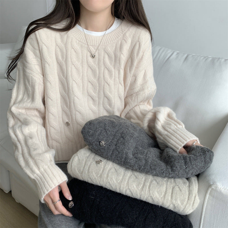Damen Grobstrickpullover mit lässigem Schnitt und Zopfmuster Drune