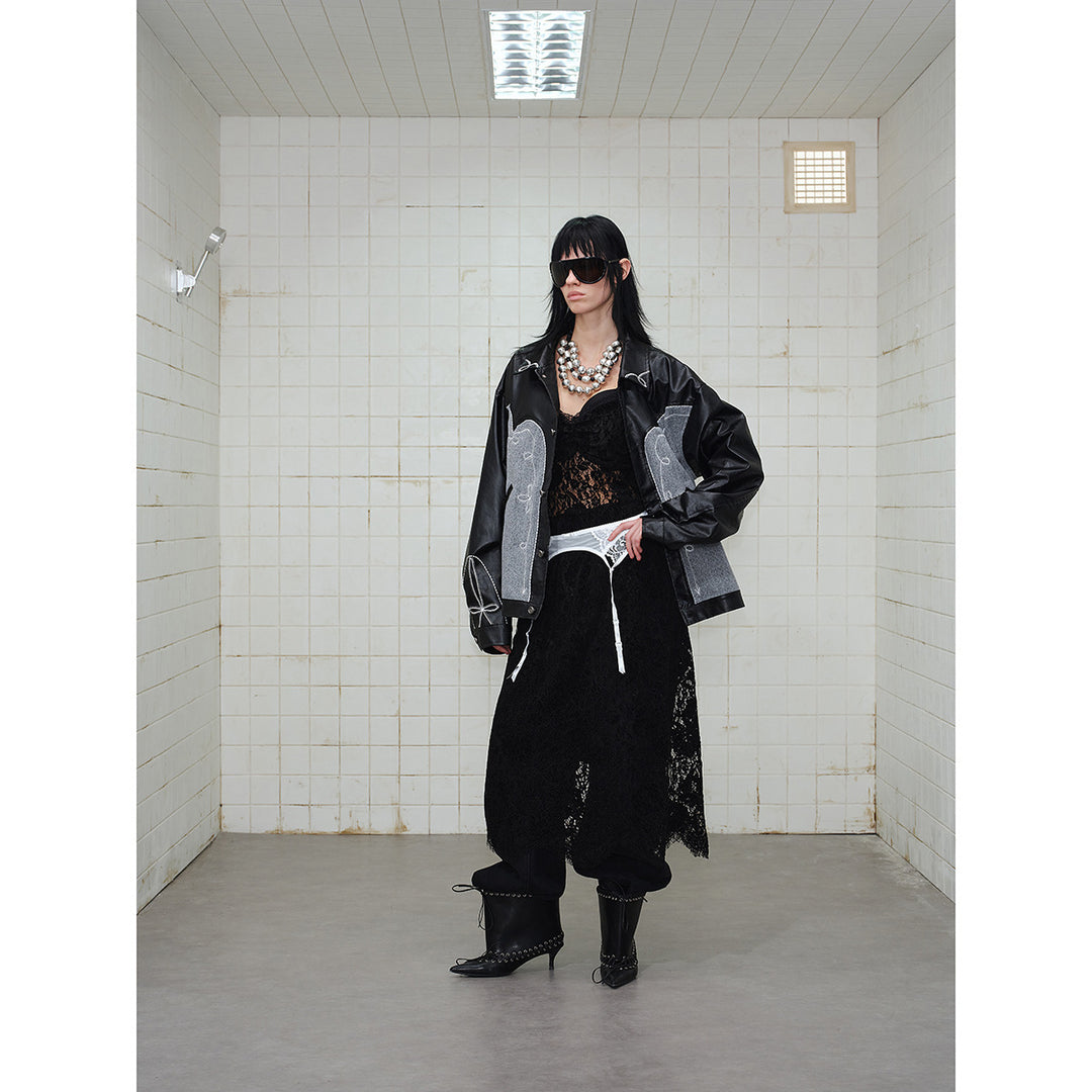 Unisex Boxy-Blouson aus Lederimitat und Wollmix mit Westernstickerei Drune