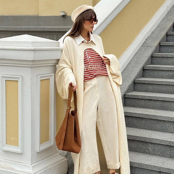 Damen Oversize Cape-Strickjacke mit weiten Trompetenärmeln und offenem Frontdesign Drune