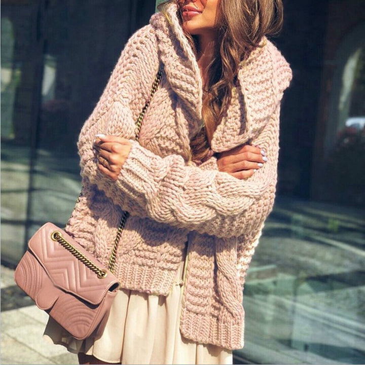 Damen Grobstrickjacke im lässigen Oversized-Stil mit Schalkragen und großen Taschen Drune